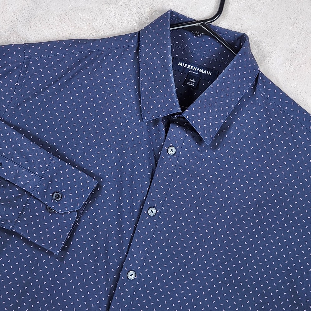 Mizzen+Main Shirt Mens Large Blue Polka Dot Leeward Classic Stretch Long Sleeve